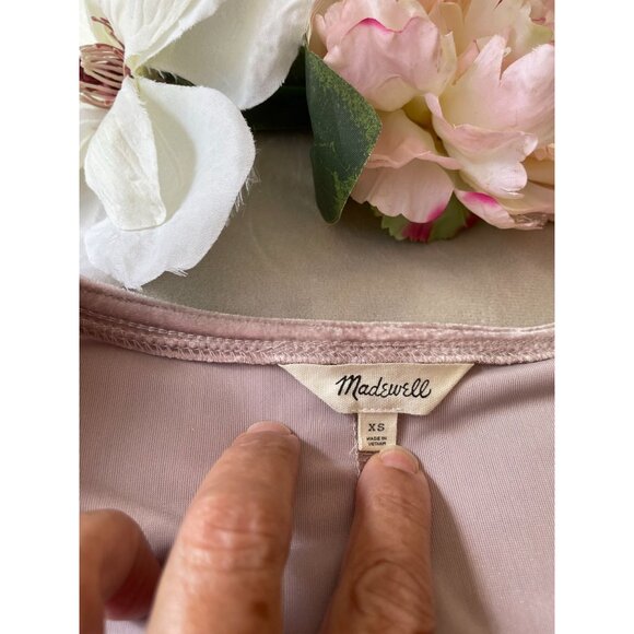 Madewell Pink Velvet V-Neck Long Sleeve Dress For Women Y2K Boho Cottagecore XS - Picture 7 of 9